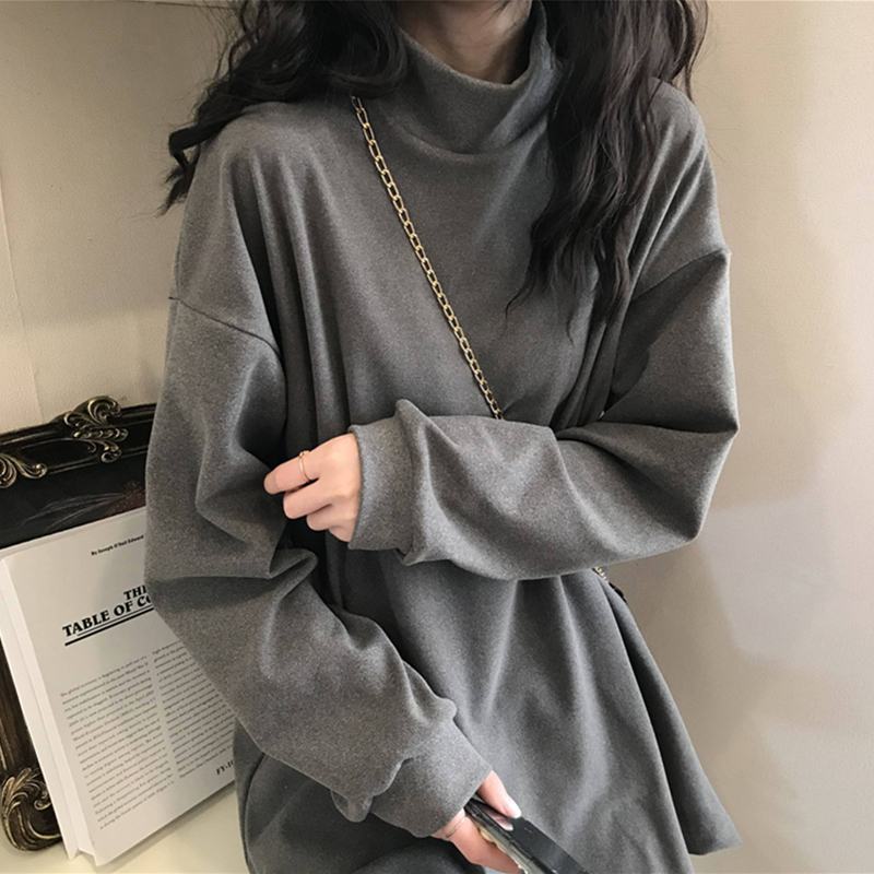 White half turtleneck bottoming shirt for women in autumn and winter, thickened German velvet, loose, stylish, versatile, warm, mid-length inner top