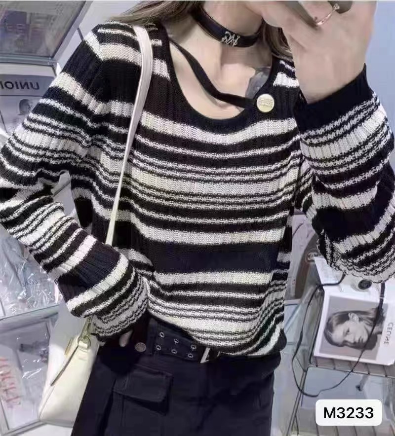 2023 Early Autumn New Korean Style Fashion Button Versatile Pullover Loose Round Neck Sweater Long Sleeve Top for Women