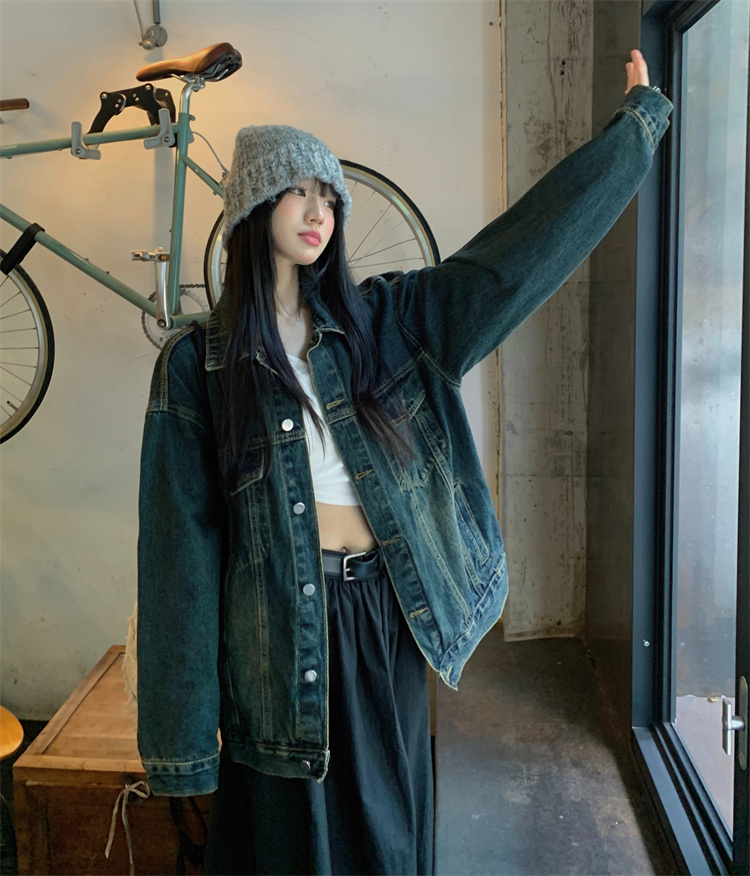 American retro niche design loose and versatile distressed washed denim jacket