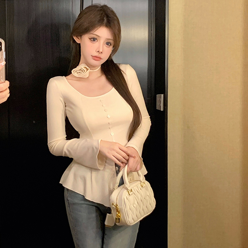 長袖t恤小眾設計感修身顯瘦新款打底衫今年流行漂亮上衣女初秋季