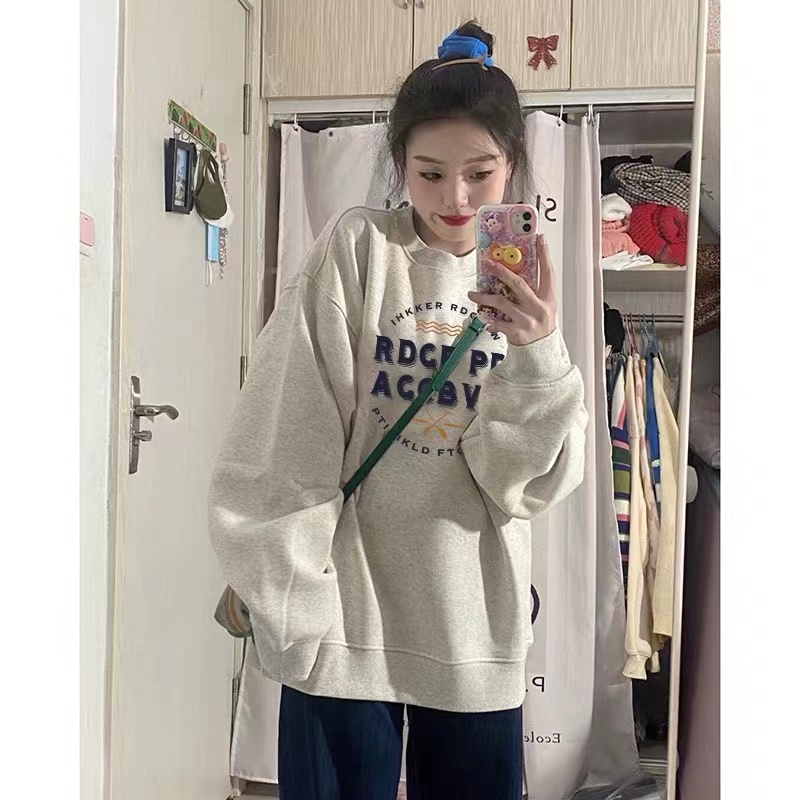 韓版新款華棉複合薄款310克/加絨410克 秋冬裝衛衣女印花寬鬆大碼