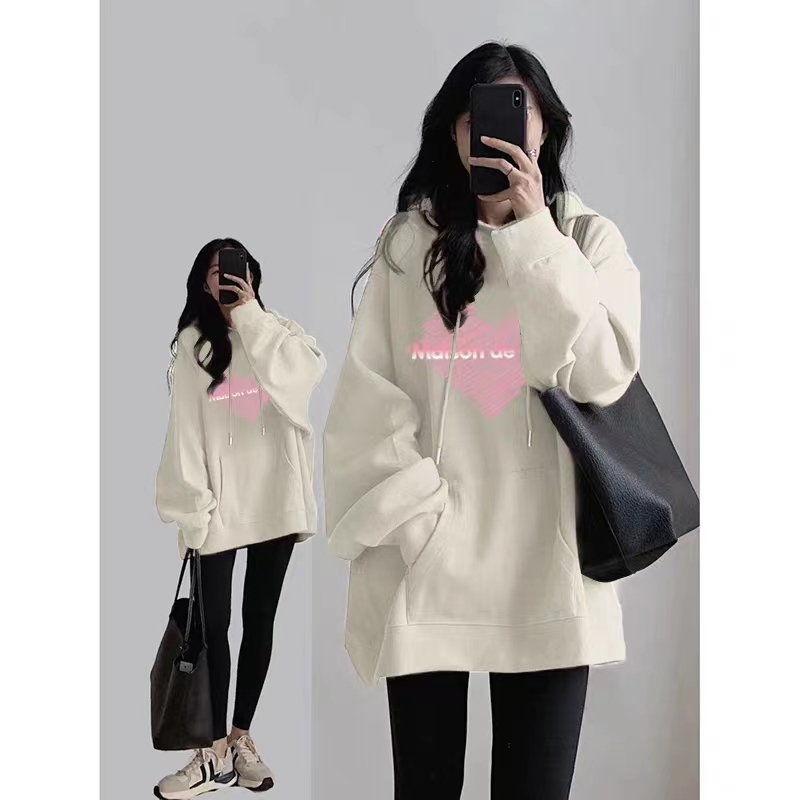 Winter shark pants + sweatshirt women's new velvet thickened black hooded age-reducing top set