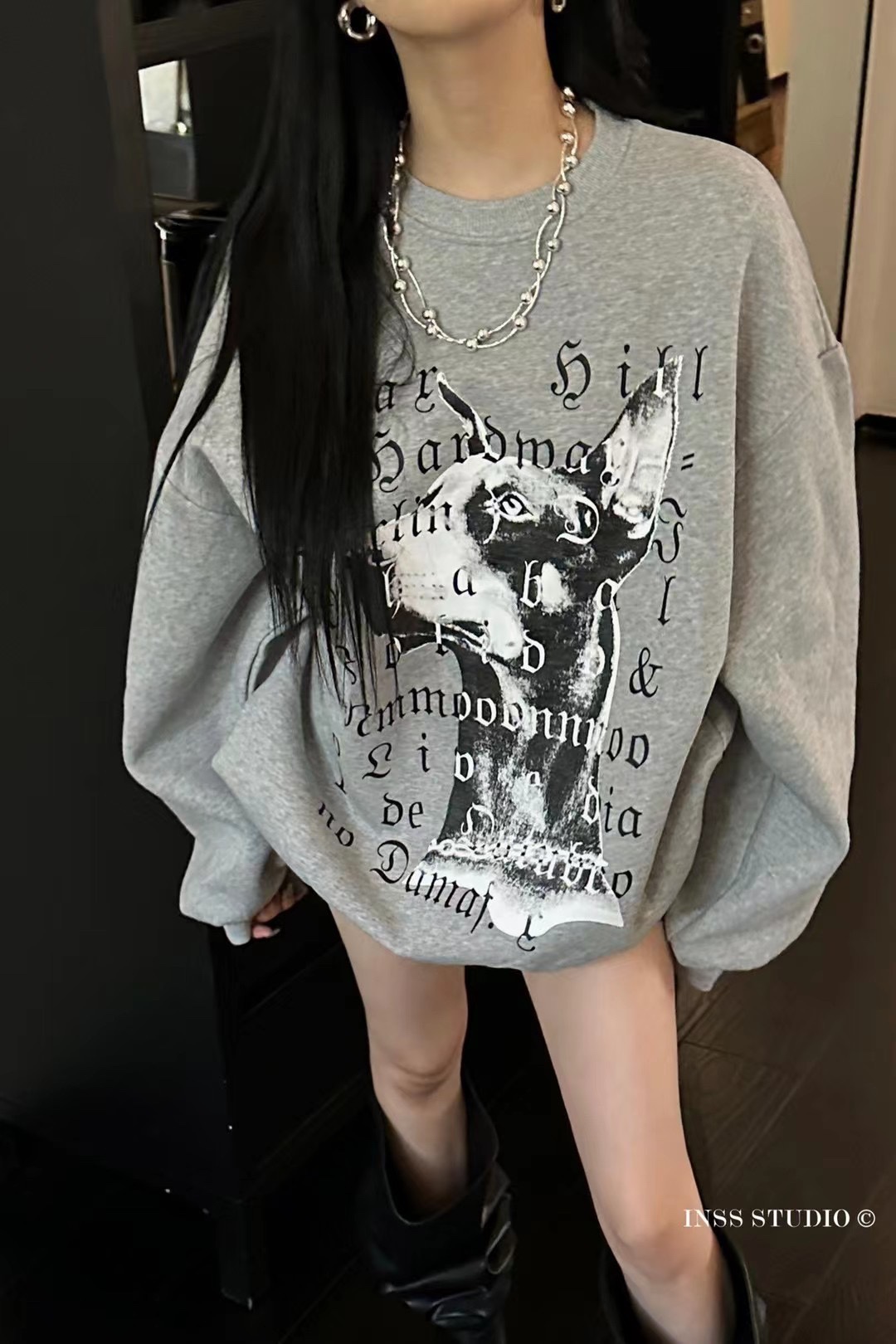 韓版休閒華棉複合薄款310克/加絨410克 秋冬裝衛衣女印花寬鬆大碼