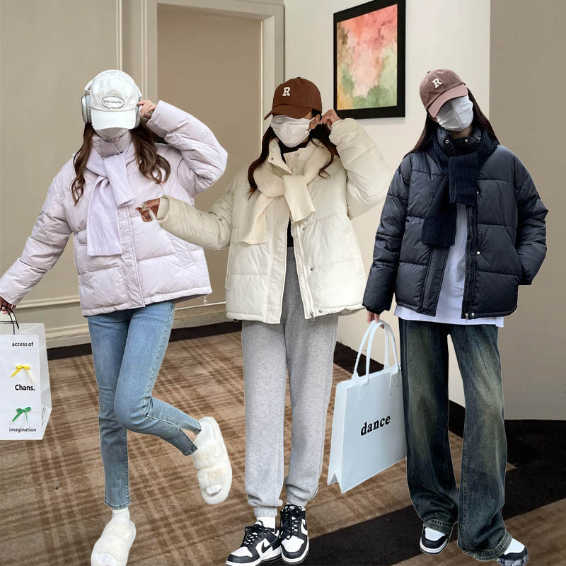 Dopamine Outfit 2023 Winter New Down Cotton Jacket Women's Stand Collar Short Knitted Scarf Bread Jacket