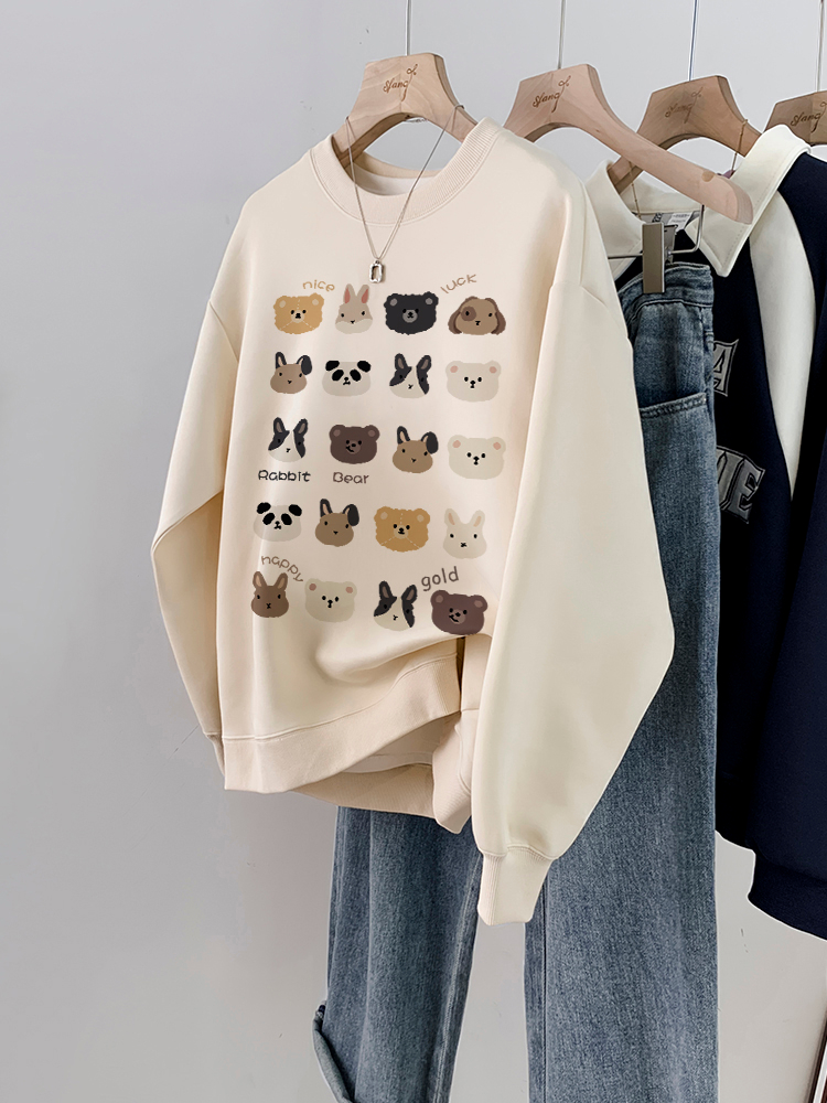 250g plus fleece / David's round neck autumn and winter sweatshirt for women plus fleece
