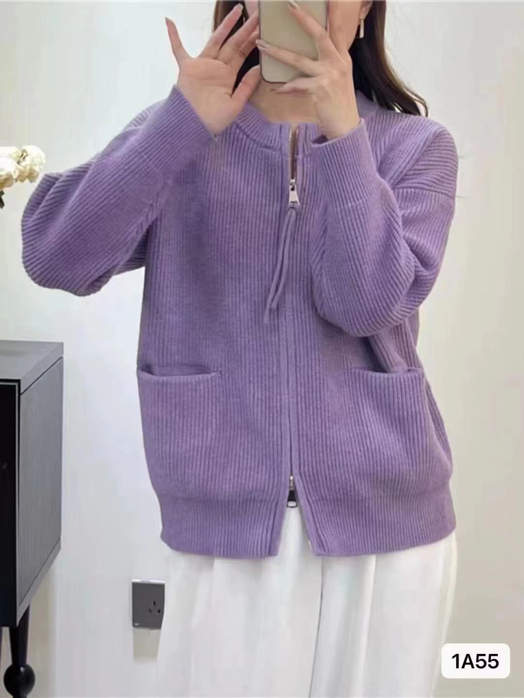 2023秋冬新款韓版針織開衫女新款韓版顯瘦純色雙拉鏈外套上衣女