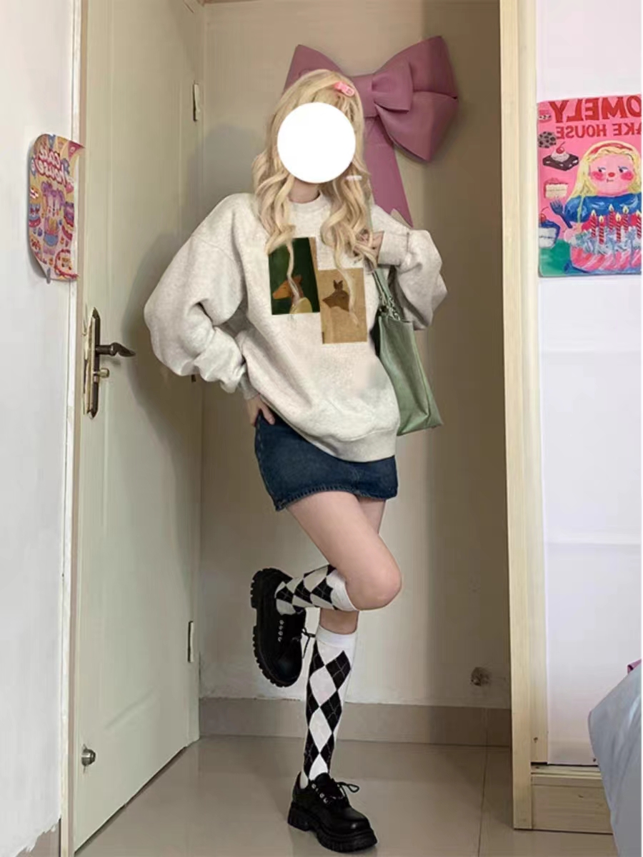 薄款華棉牛奶絲 加絨華棉銀狐絨 圓領印花衛衣女情侶質量