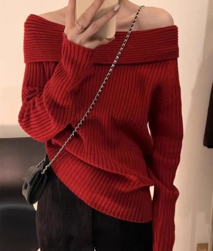 Minimalist Design Off-the-Shoulder One-Shoulder Sweater for Women - Autumn/Winter  New Arrival - Spicy Girl Top - Thickened Lazy Style
