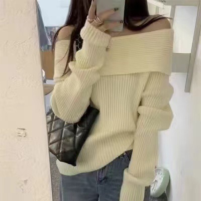Minimalist Design Off-the-Shoulder One-Shoulder Sweater for Women - Autumn/Winter  New Arrival - Spicy Girl Top - Thickened Lazy Style