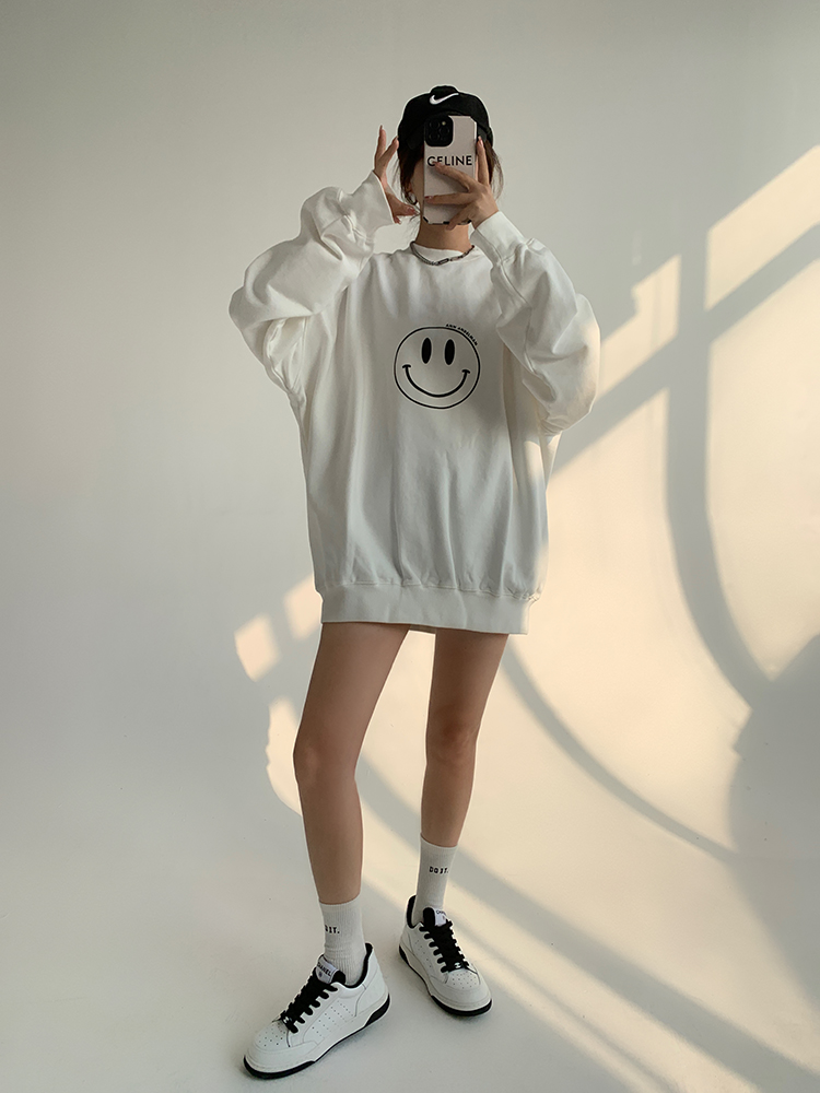 韓國休閒華棉複合薄款310克/加絨410克 秋冬裝衛衣女印花寬鬆大碼
