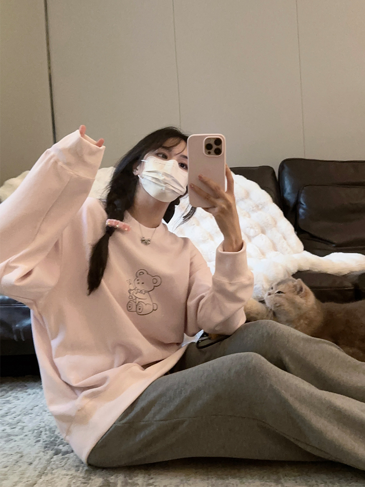 韓版新款華棉複合薄款310克/加絨410克 秋冬裝衛衣女印花寬鬆大碼