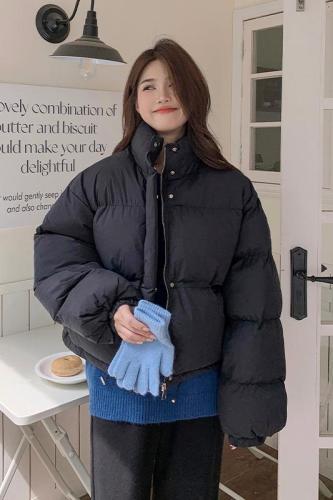 实拍冬季韩版加厚面包服纯色口袋质感宽松保暖棉服女