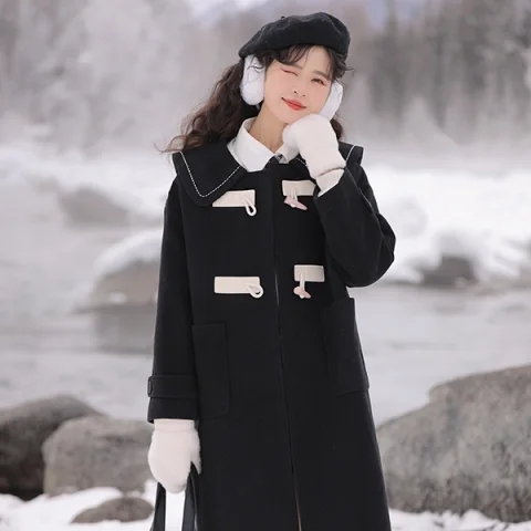 Autumn and winter 2023 New Year red embroidered sweet woolen coat for women with butterfly knot doll collar trendy coat for women