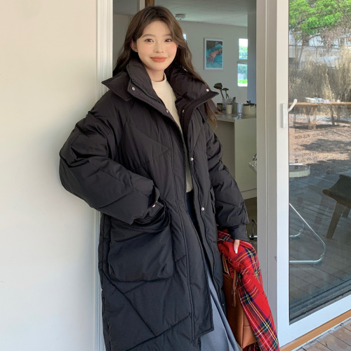 Actual shot of the same style as duck and duck  winter new women's mid-length hooded Korean style over-the-knee fashionable down jacket