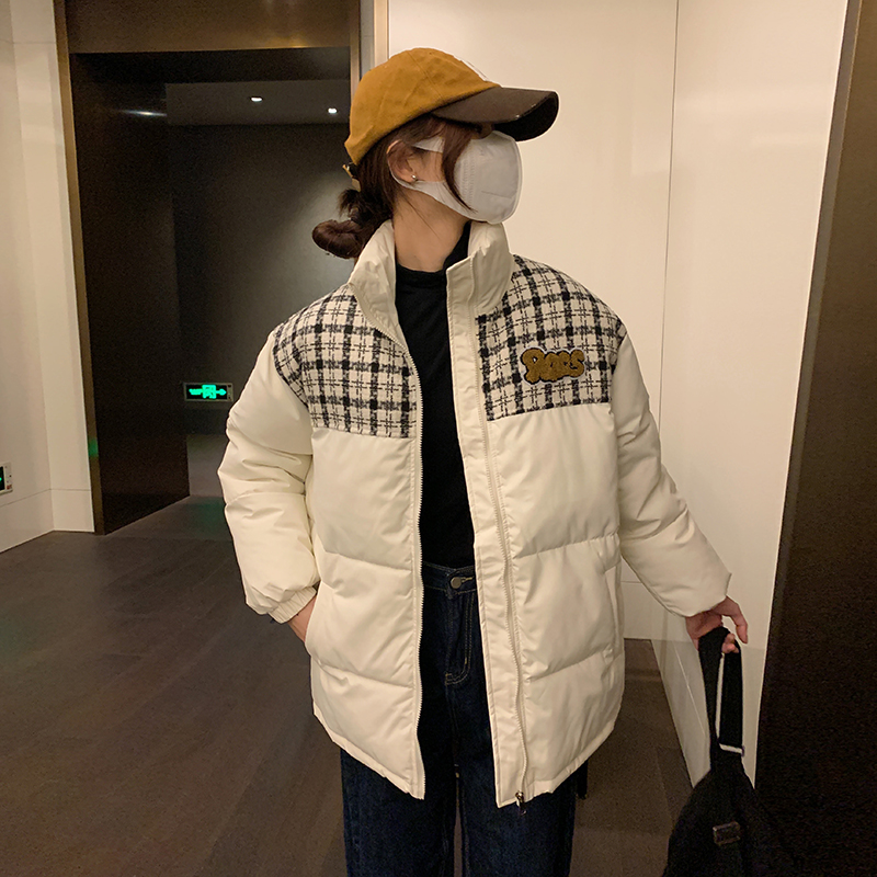 實拍韓國東大門麵包服棉衣女冬季拼接立領小個子短款羽絨服bf棉服