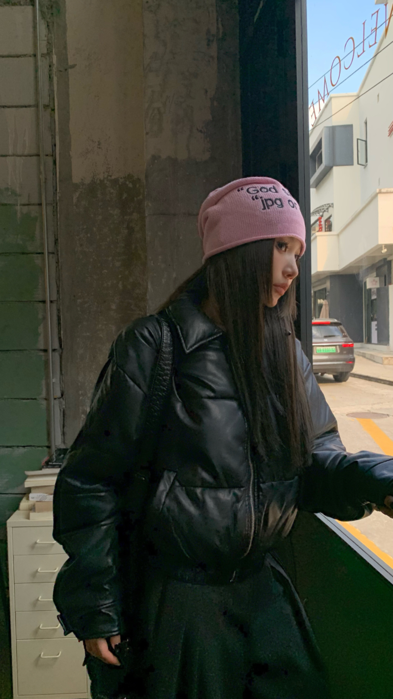 實拍美式復古黑色pu皮麵包棉服外套