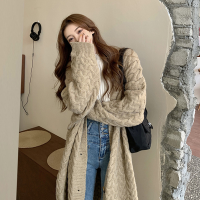 Mid-length sweater for women, loose outer wear, autumn and winter 2023 new Korean version, lazy style jacket, stylish tops