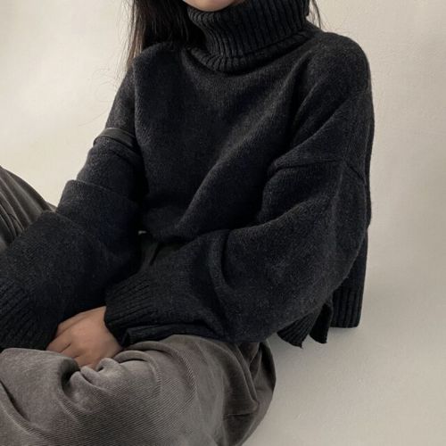 韩国chic冬季高领套头毛衣女宽松慵懒保暖针织衫百搭
