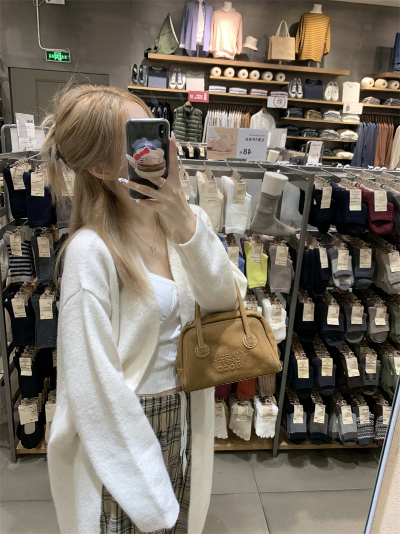 Real shot ~ Winter lazy style loose mid-length sweater coat long cardigan