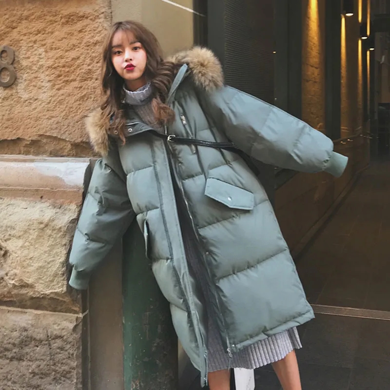 Down jacket women's mid-length knee-length winter 2023 new cotton coat Korean style loose big fur collar thickened cotton coat