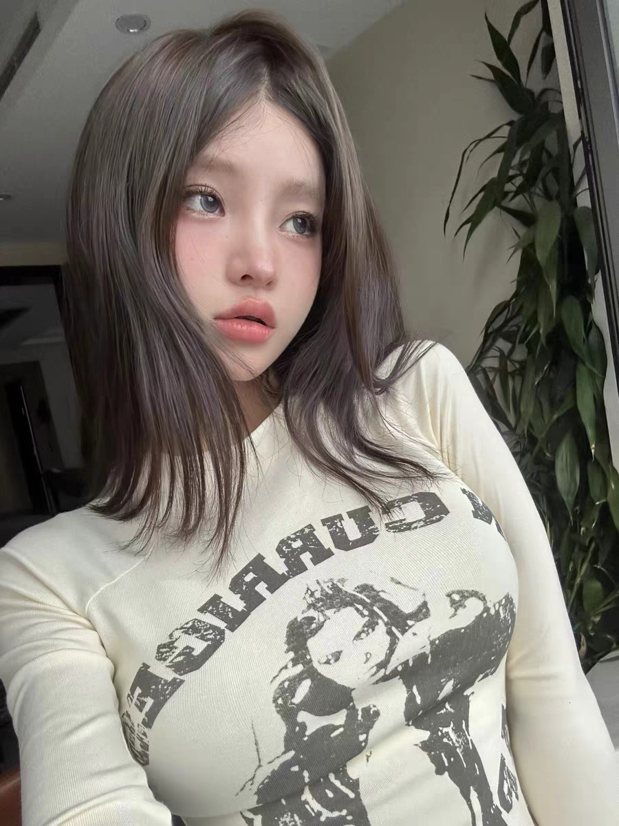 美式復古風設計感印花長袖T恤百搭修身顯瘦秋冬新款上衣