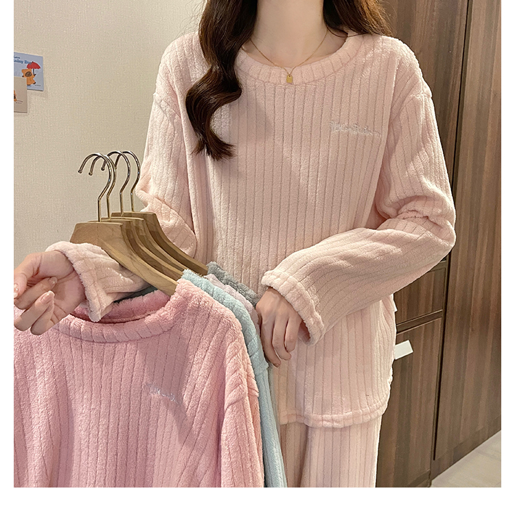 Women's coral velvet embroidered casual pajamas, cute internet celebrity can be worn outside, home wear two-piece set