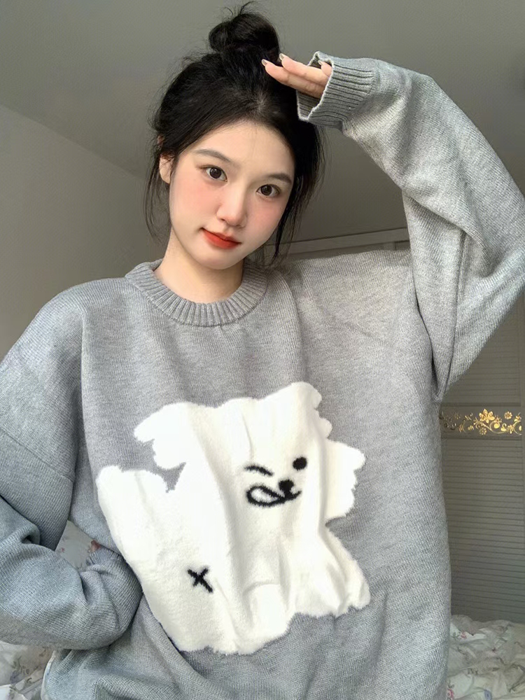 日系復古溫柔軟糯小狗毛衣女小眾設計感慵懶風小個子秋冬高級上衣