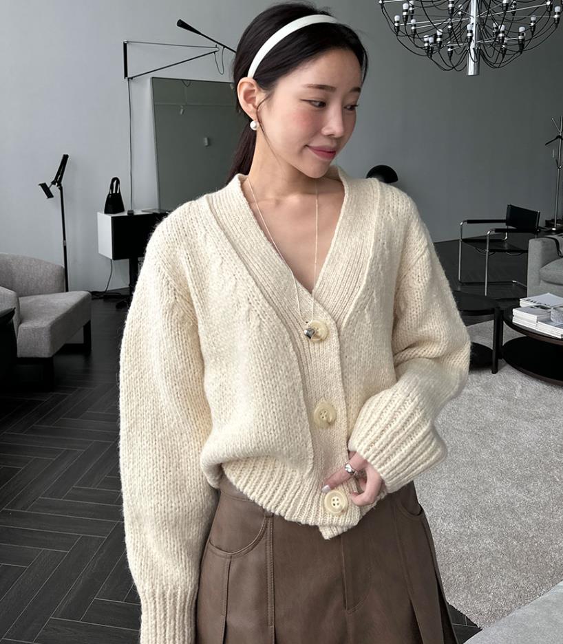 INS Korea Dongdaemun~Loose casual and lazy V-neck thick warm long-sleeved sweater cardigan jacket