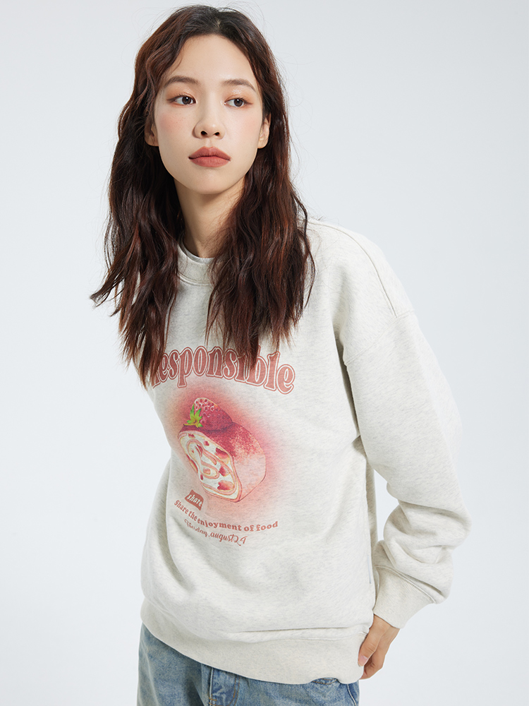 韓國休閒華棉複合薄款310克/加絨410克 秋冬裝衛衣女印花寬鬆大碼