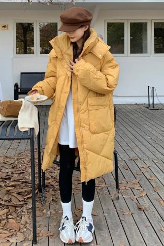 Actual shot of the same style as duck and duck  winter new women's mid-length hooded Korean style over-the-knee fashionable down jacket