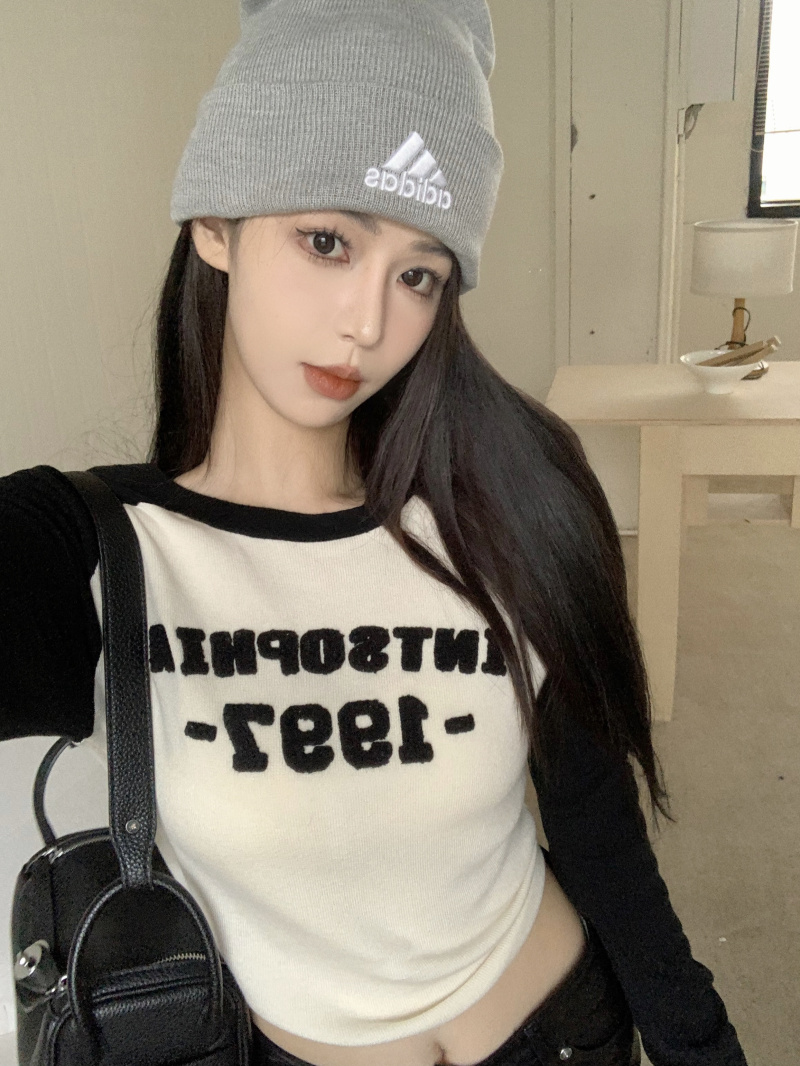 實拍~2023秋冬毛衣針織字母上衣女