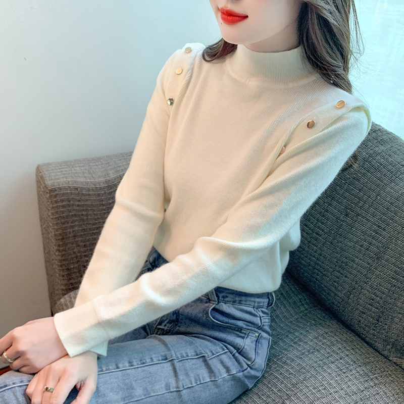 實秋冬季新款2023時尚氣質半高領針織打底衫女呢大百搭毛衣上衣女