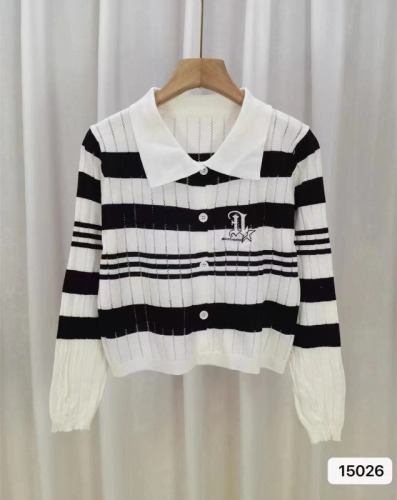  new autumn Korean style doll collar knitted sweater for women spring and autumn striped cardigan jacket top for women