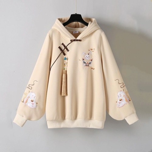 National trend hooded sweatshirt women's horse face skirt suit autumn and winter ancient style small Chinese style top two-piece skirt suit