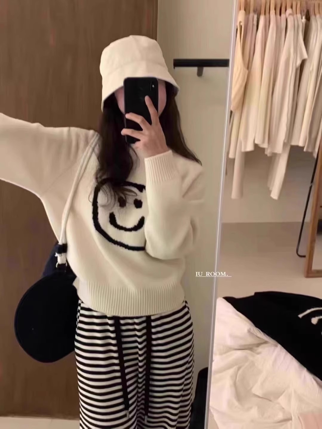2023韓版白色毛衣女寬鬆內搭加厚早秋冬笑臉慵懶風日系上衣設計感