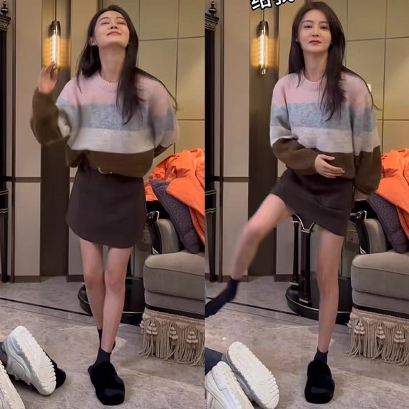 小小101同款撞色毛衣女秋季寬鬆休閒圓領針織衫上衣