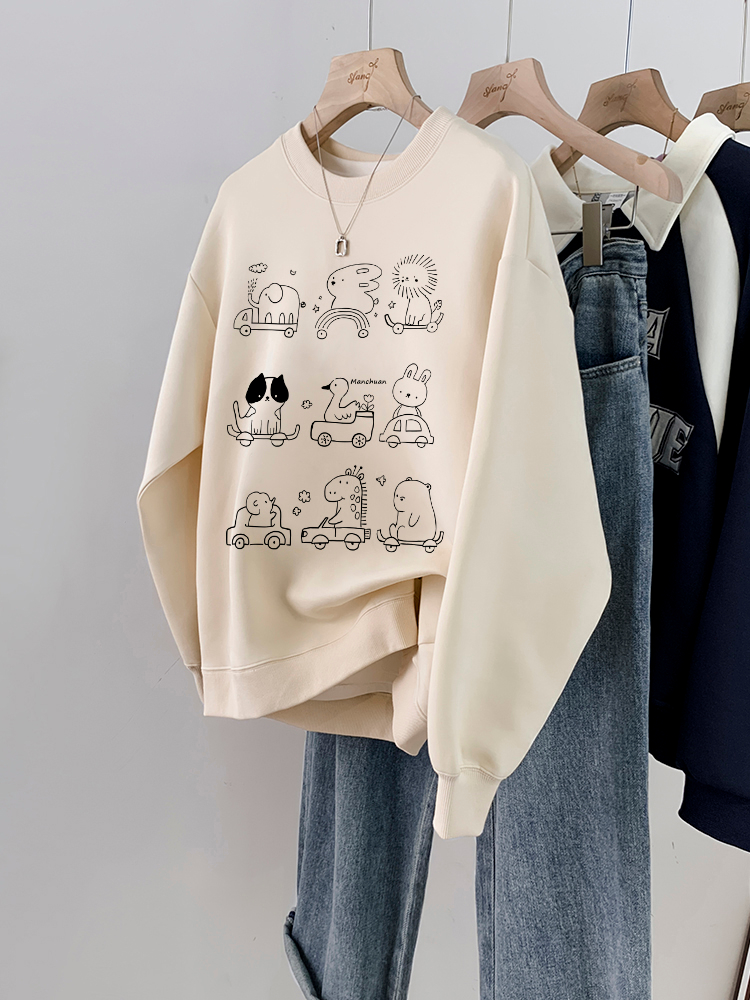 250g plus fleece / David's round neck autumn and winter sweatshirt for women plus fleece