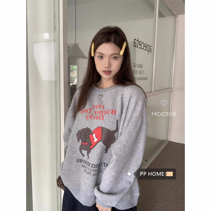 2023年新款時尚 華棉複合薄款310克/加絨410克秋冬裝衛衣女印花