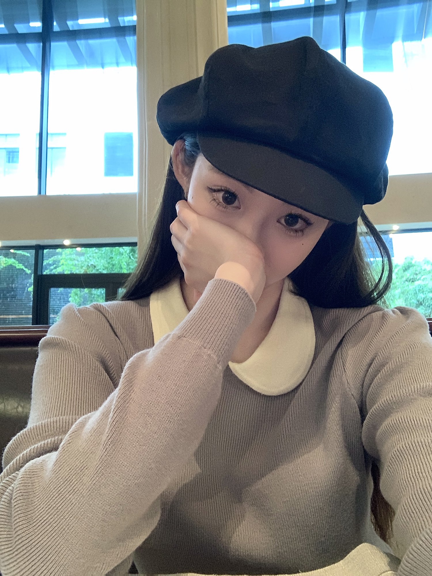 Wuuus珍妮弗花園娃娃領撞色毛織衫女2023秋季新款polo毛衣