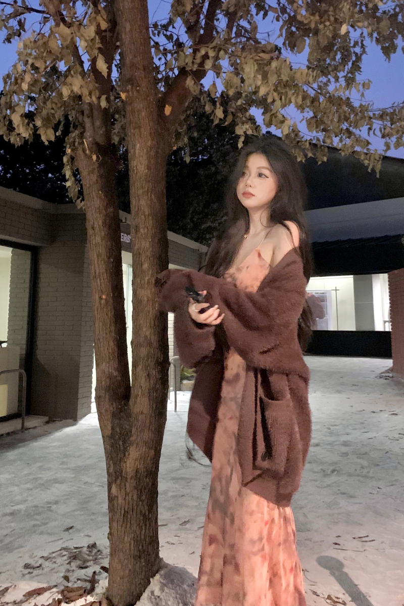 Actual shot of Dry Rose New French Dress for Women to Look Slim + Cardigan
