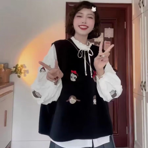 韩国东大门2023秋新款日系森女可爱白雪公主刺绣设计叠穿无袖马甲