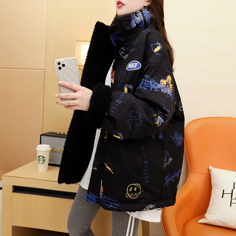 2023 winter Korean style loose rice velvet composite David coat hooded sherpa large size women's plus velvet jacket for women