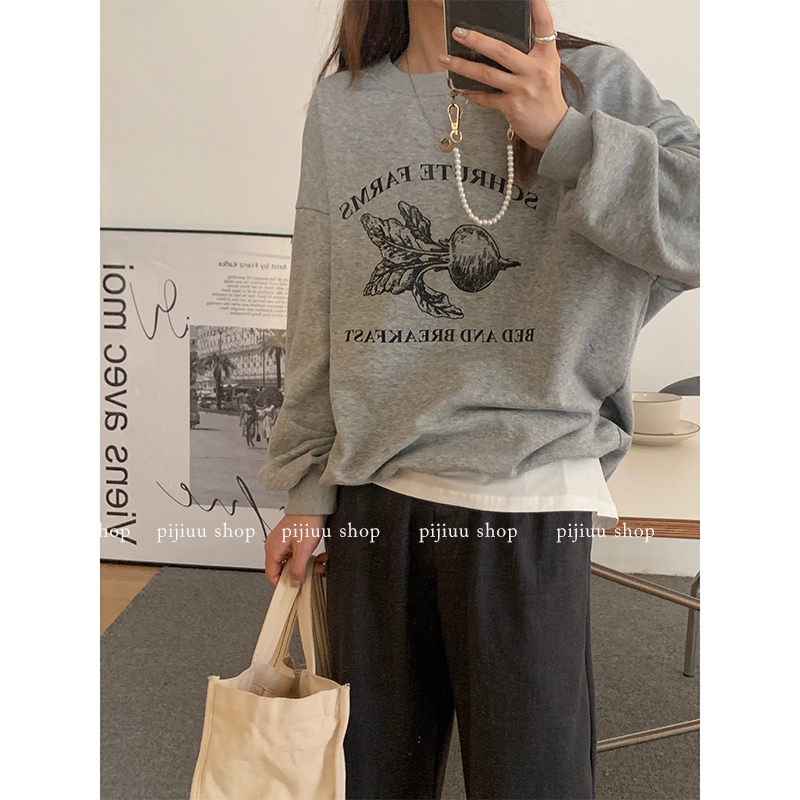 韓國新款華棉複合薄款310克/加絨410克 秋冬裝衛衣女印花寬鬆大碼