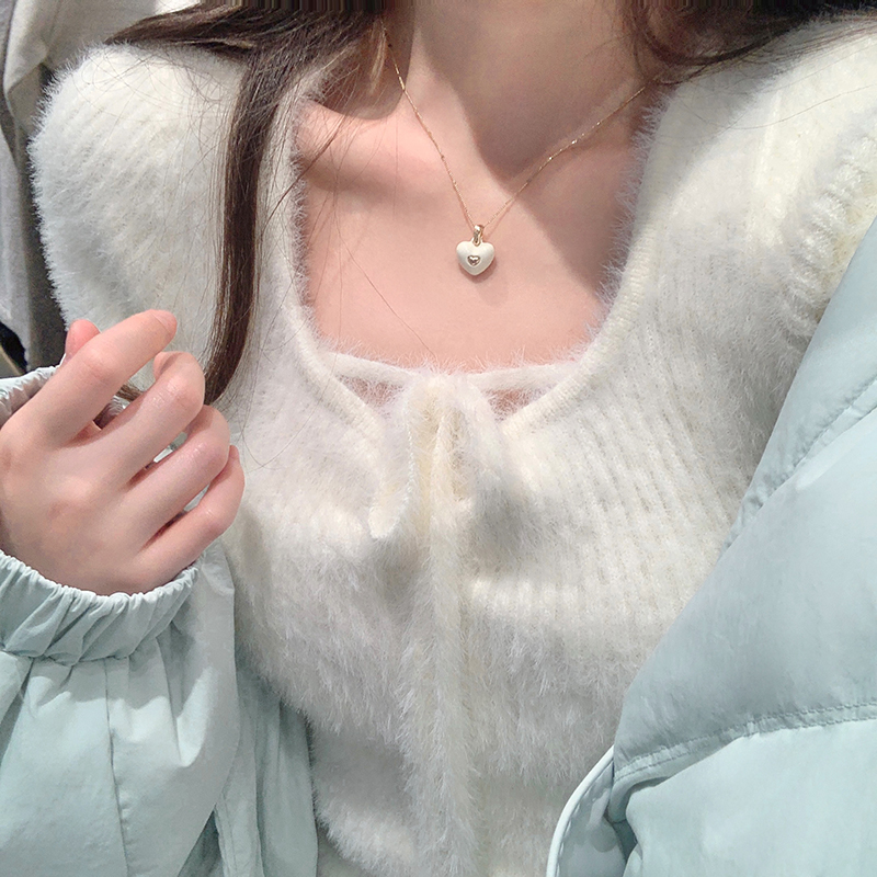 實拍 長袖水貂毛針織衫女冬內搭純欲高級感綁帶修身打底上衣