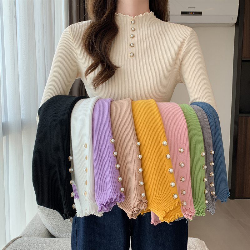 毛衣女士打底衫春秋季薄款半高領內搭長袖針織衫洋氣短款上衣秋冬
