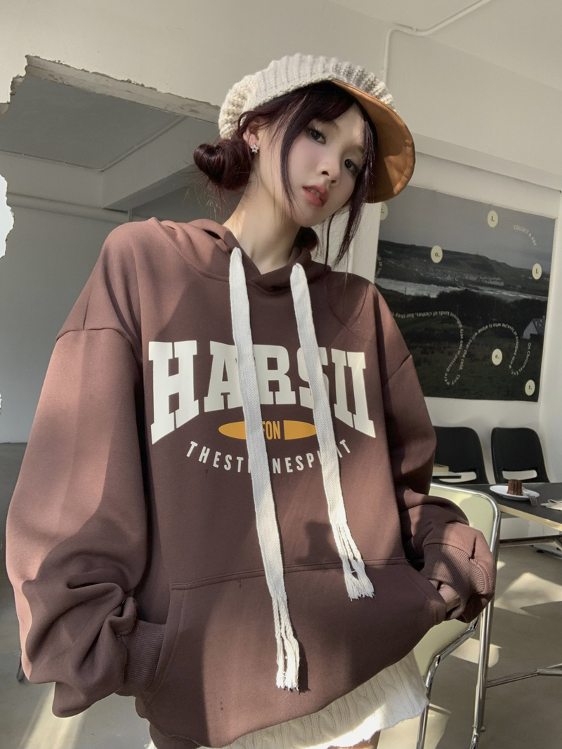 實拍 三標齊 高質量版~慵懶風美式字母印花銀狐絨加絨休閒衛衣