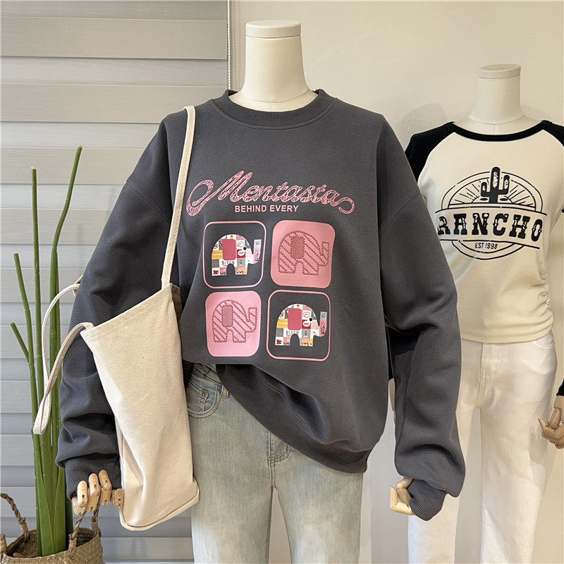 韓國新款華棉複合薄款310克/加絨410克 秋冬裝衛衣女印花寬鬆大碼