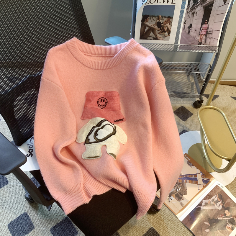 實拍2023毛衣秋冬季休閒寬鬆情侶上衣服圓領ins潮牌秋冬長袖針織