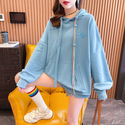 Actual shot of spring and autumn new style loose large size embroidered hooded sweatshirt for women