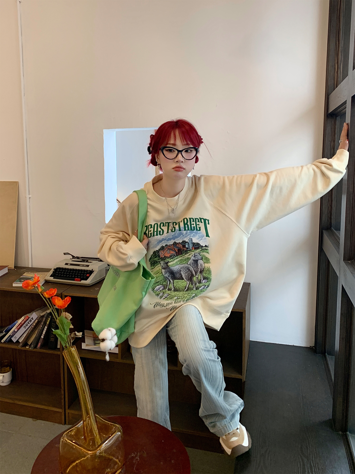 韓國新款華棉複合薄款310克/加絨410克 秋冬裝衛衣女印花寬鬆大碼